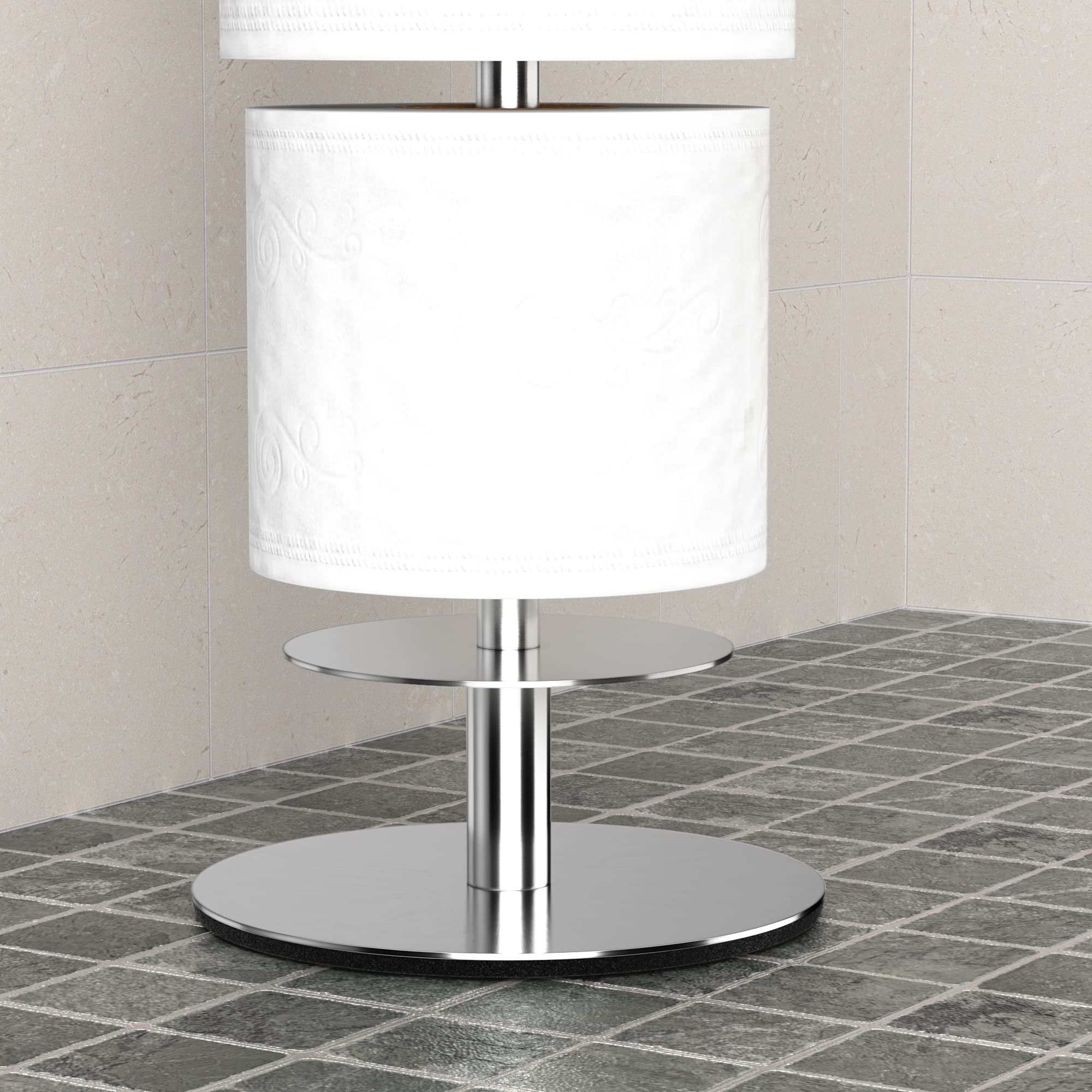 Brushed Nickel Toilet Paper Holder Stand for Bathroom Toilet Paper Storage Stainless Steel Freestanding Toilet Paper Holder with Shelf  Fashion Bathroom Toilet Paper Roll Holder Stand